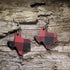 Handcrafted Texas-shaped wooden dangle earrings featuring a classic red and black buffalo plaid pattern. Lightweight hand-painted wooden earrings with hypoallergenic .925 sterling silver hooks, perfect for Texas lovers, rustic farmhouse style, country fashion, Christmas outfits, Southern gifts, and buffalo check enthusiasts.