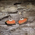 Handcrafted pumpkin pie slice wooden dangle earrings featuring whipped cream and a flaky crust. Lightweight hand-painted wooden earrings with hypoallergenic .925 sterling silver hooks, perfect for pumpkin pie lovers, Thanksgiving celebrations, fall baking enthusiasts, dessert fans, autumn festivals, and cozy seasonal outfits.