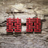 Handcrafted red wooden dangle earrings featuring the traditional Chinese Double Happiness (囍) symbol. Lightweight cultural celebration earrings with hypoallergenic .925 sterling silver hooks, perfect for Chinese weddings, Lunar New Year, anniversaries, cultural events, and meaningful handmade jewelry.
