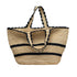 Ethically hand made woven tote bag with black stripes and scallop trim 