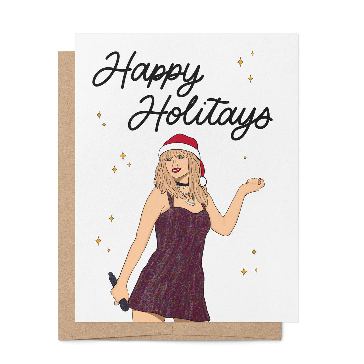 Happy Holitays Card — hand lettered holiday greeting, A2 4.25 x 5.5 in folded card with A2 kraft envelope, by MangoIllustrated