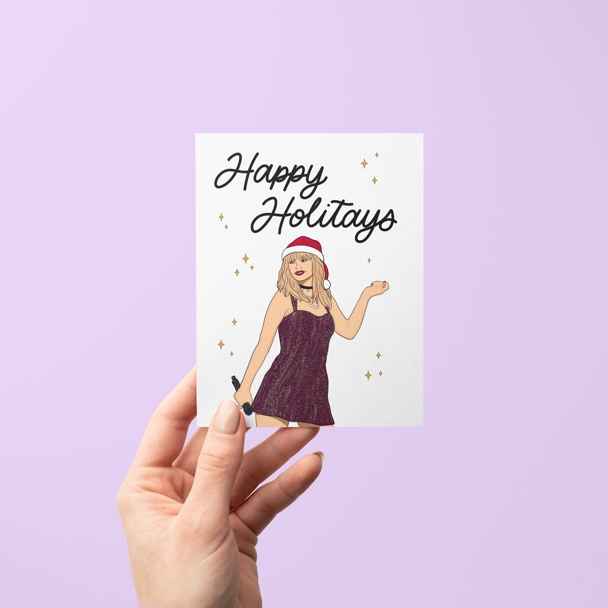 Happy Holitays Card detail — close up of the hand lettered holiday greeting by indie artist MangoIllustrated