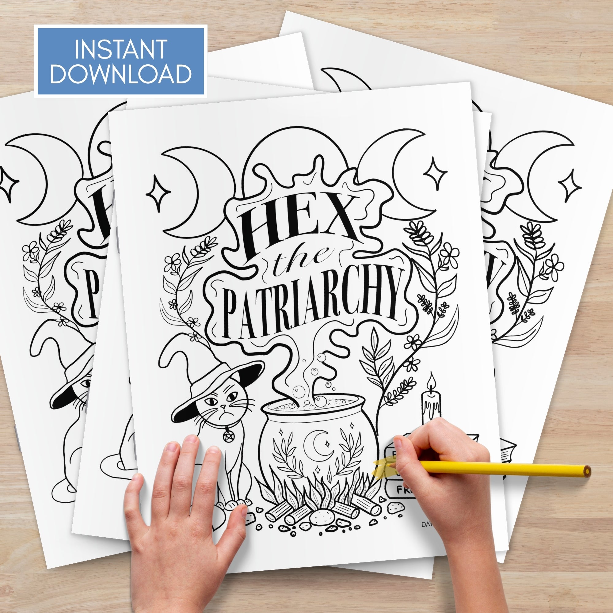Hex the Patriarchy Witchy Feminist Coloring Page | Instant Download PDF