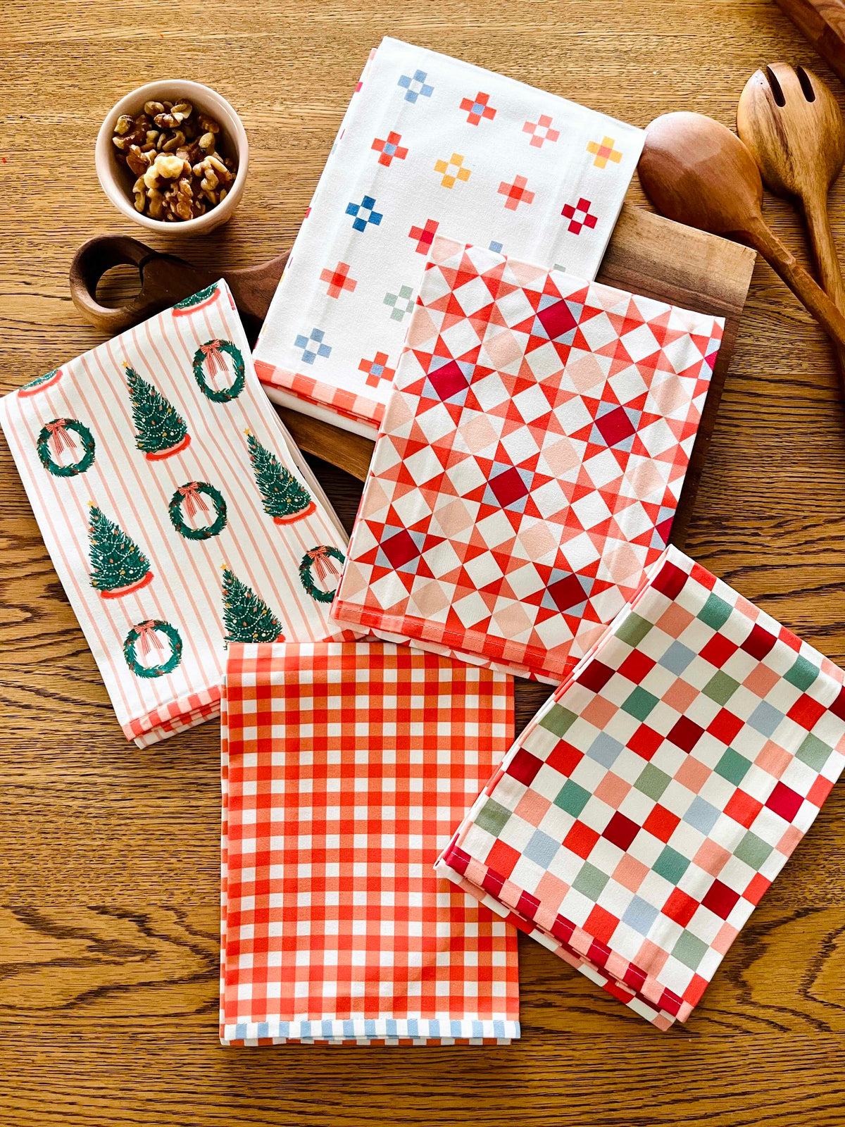 Christmas Trees and Wreaths Tea Towel