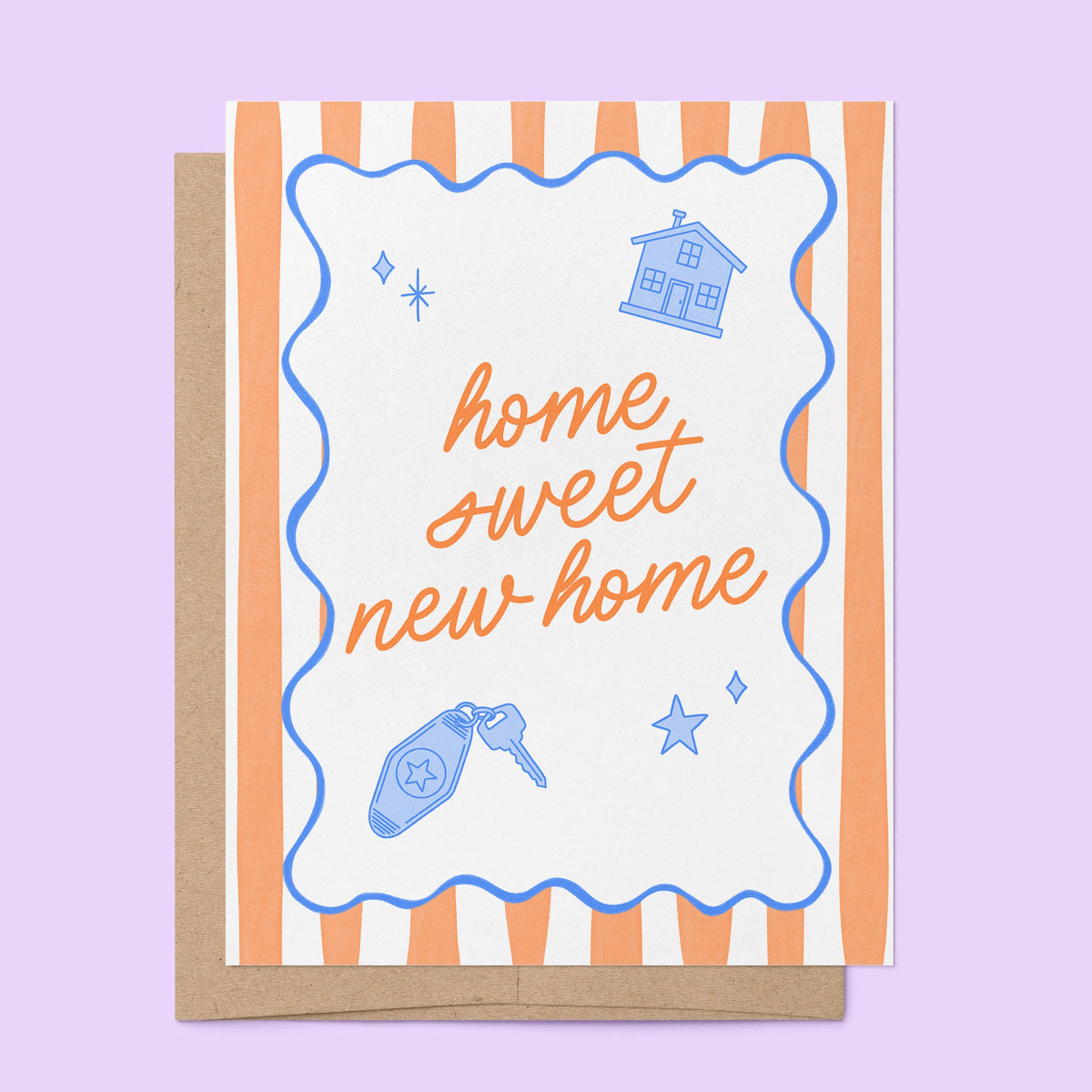 Home Sweet New Home Illustrated Housewarming Card detail — hand lettered house and key illustrations by indie artist MangoIllustrated