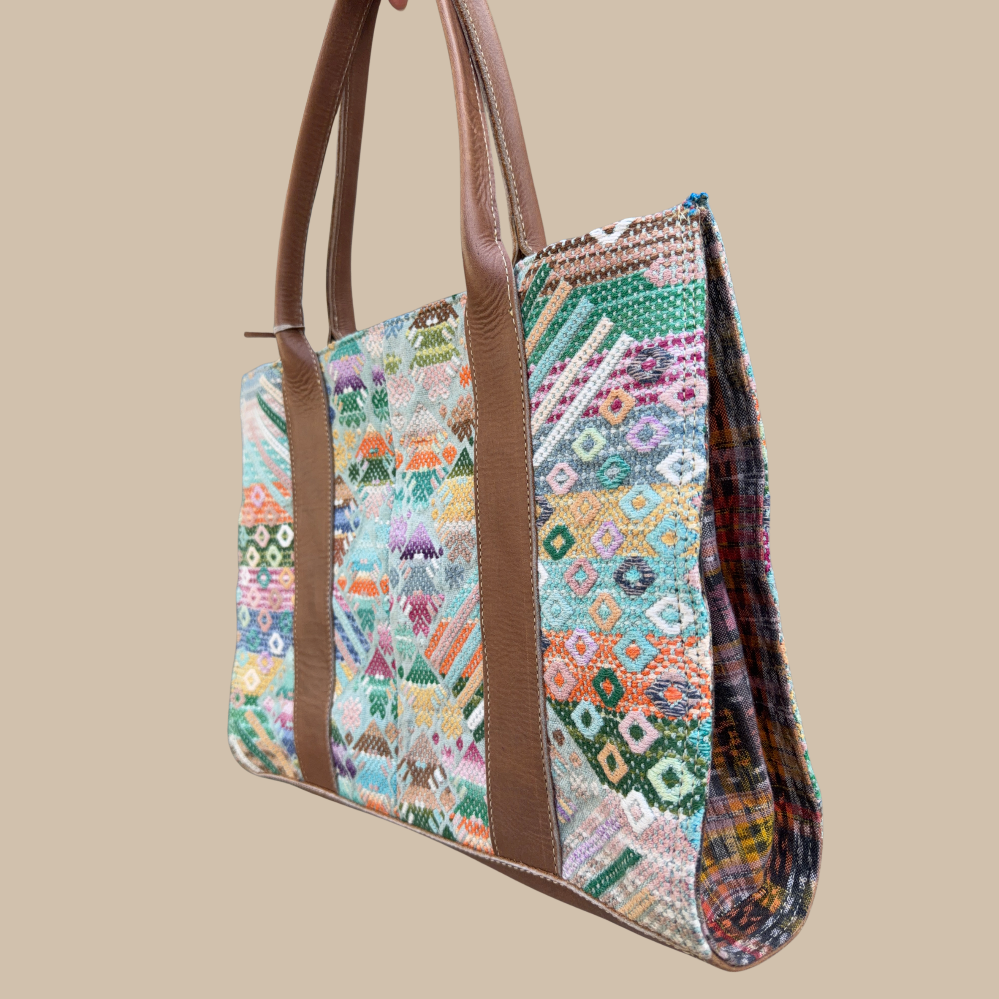 Handwoven Vintage Huipil Leather Tote
