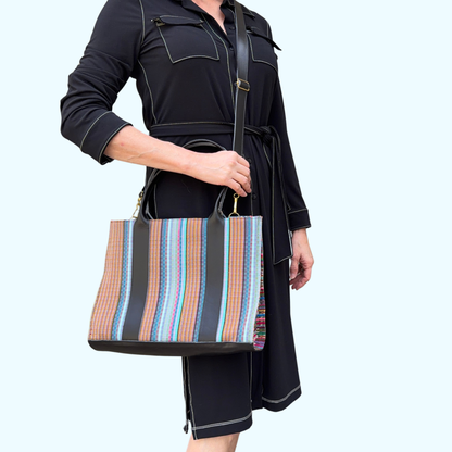 Handwoven Vintage Huipil Leather Tote