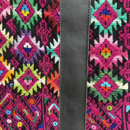 Handwoven Vintage Huipil Leather Tote