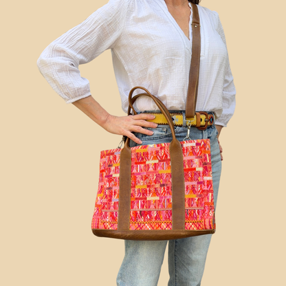 Handwoven Vintage Huipil Leather Tote