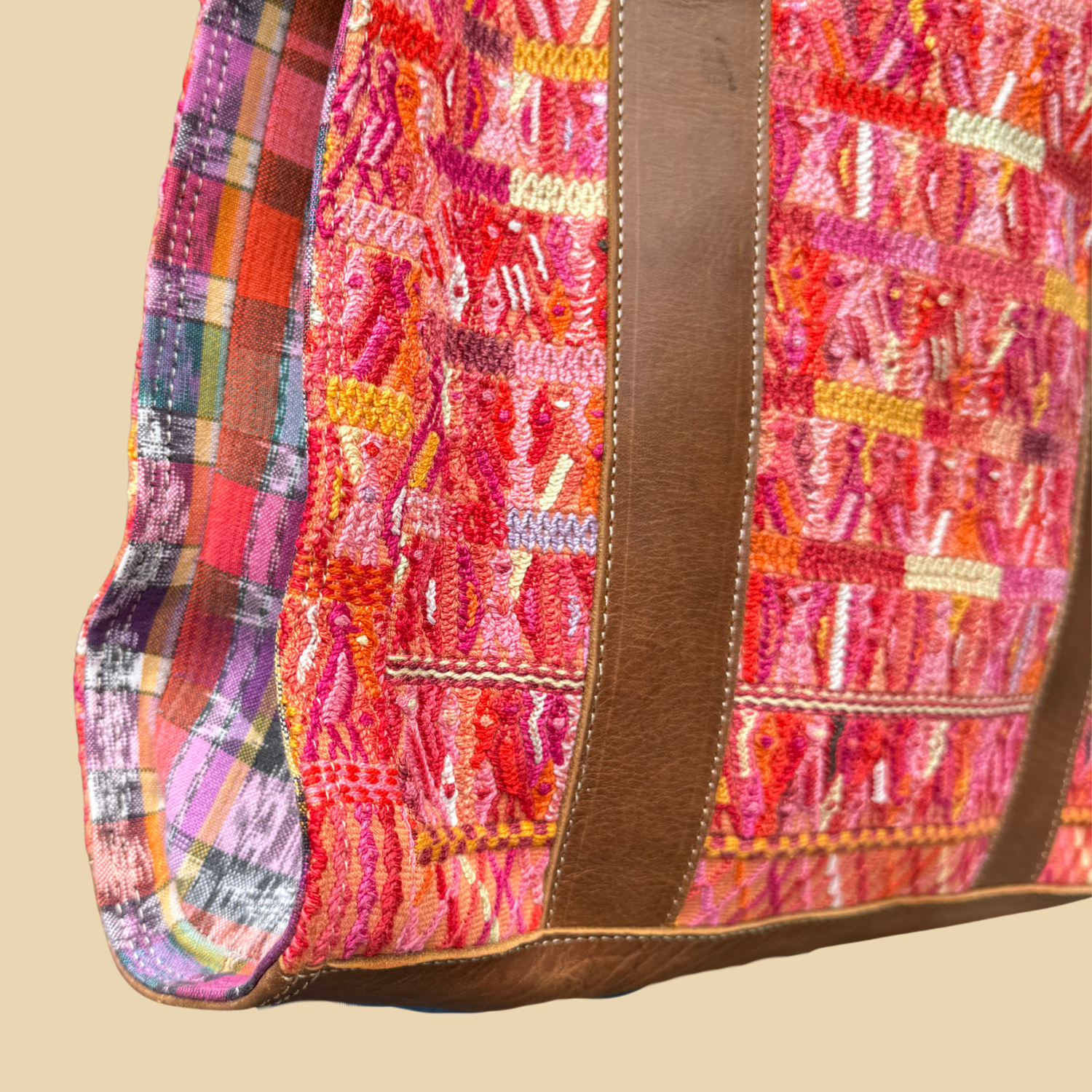 Handwoven Vintage Huipil Leather Tote