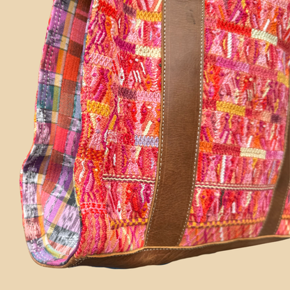 Handwoven Vintage Huipil Leather Tote