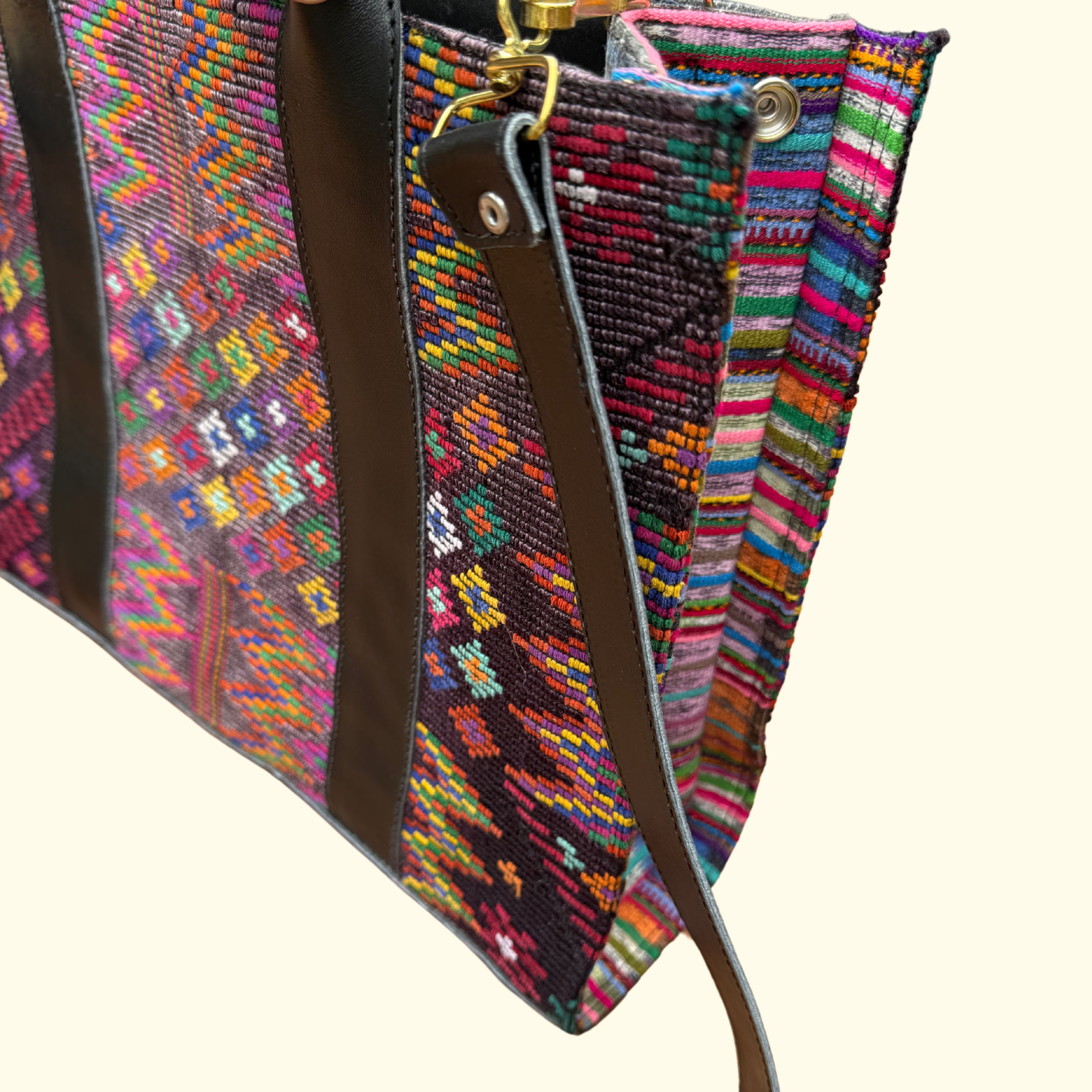 Handwoven Vintage Huipil Leather Tote