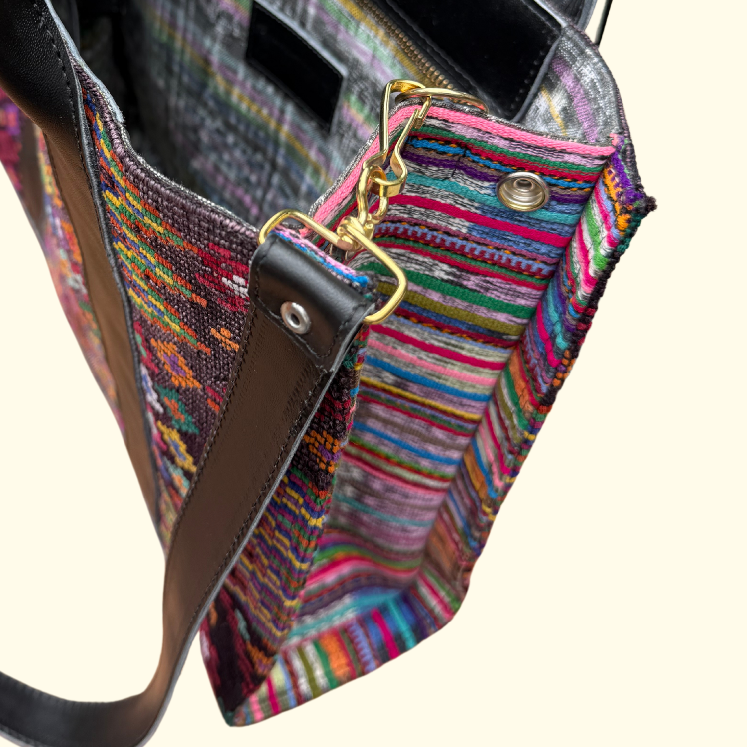 Handwoven Vintage Huipil Leather Tote