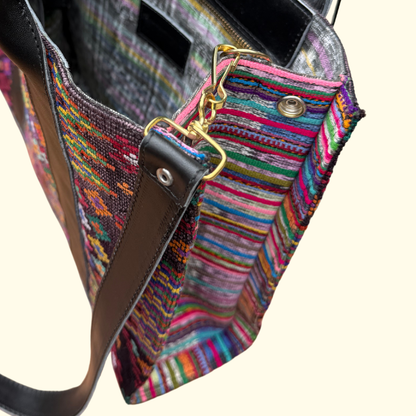 Handwoven Vintage Huipil Leather Tote