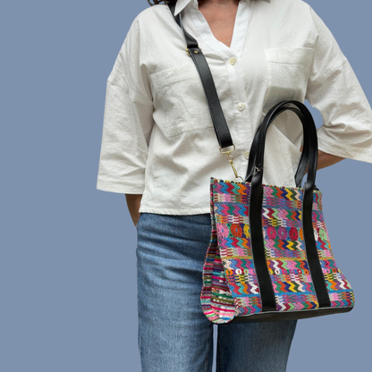 Handwoven Vintage Huipil Leather Tote
