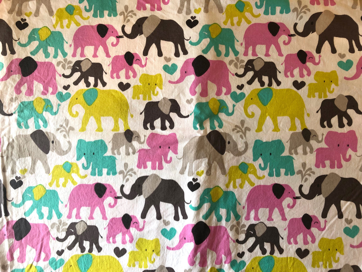 Colorful Elephant Cotton Fabric 1/2 Yard
