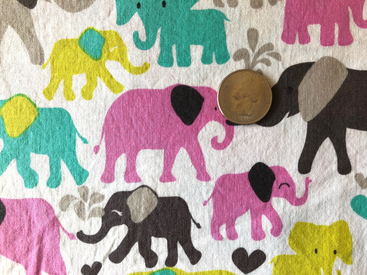 Colorful Elephant Cotton Fabric 1/2 Yard