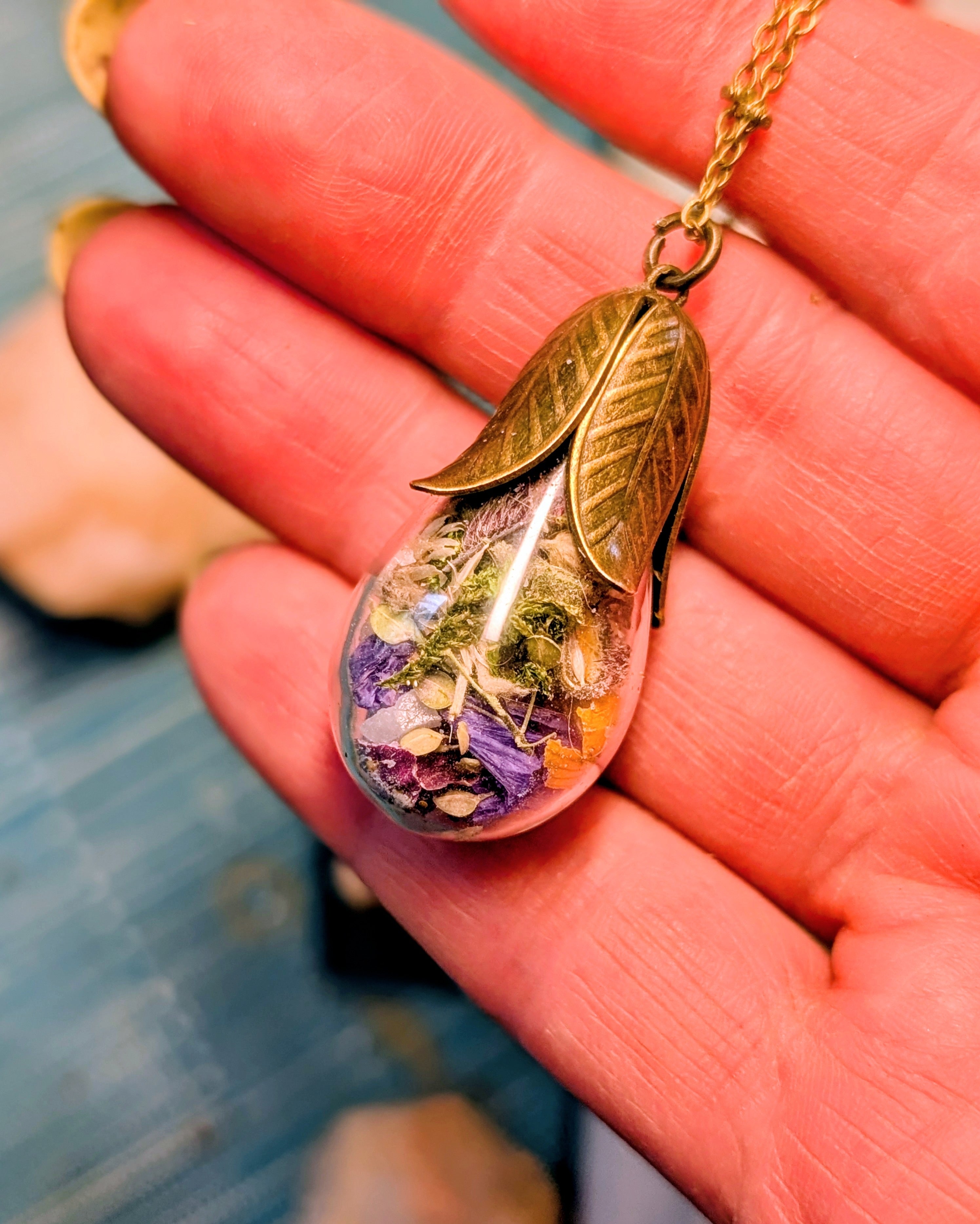 Wholesale Handcrafted Large Medicine Woman Floral Necklace with Quartz and Colorado Wildflowers, 5 minimum