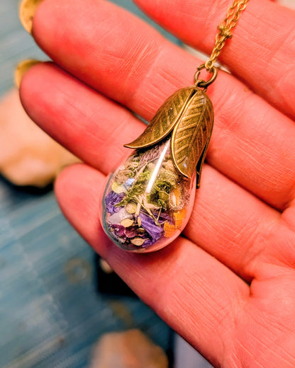 Wholesale Handcrafted Large Medicine Woman Floral Necklace with Quartz and Colorado Wildflowers, 5 minimum