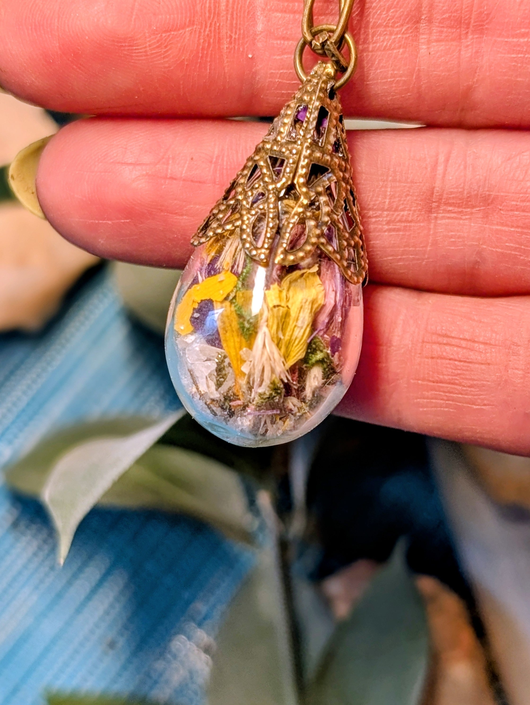 Wholesale Handcrafted Large Medicine Woman Floral Necklace with Quartz and Colorado Wildflowers, 5 minimum