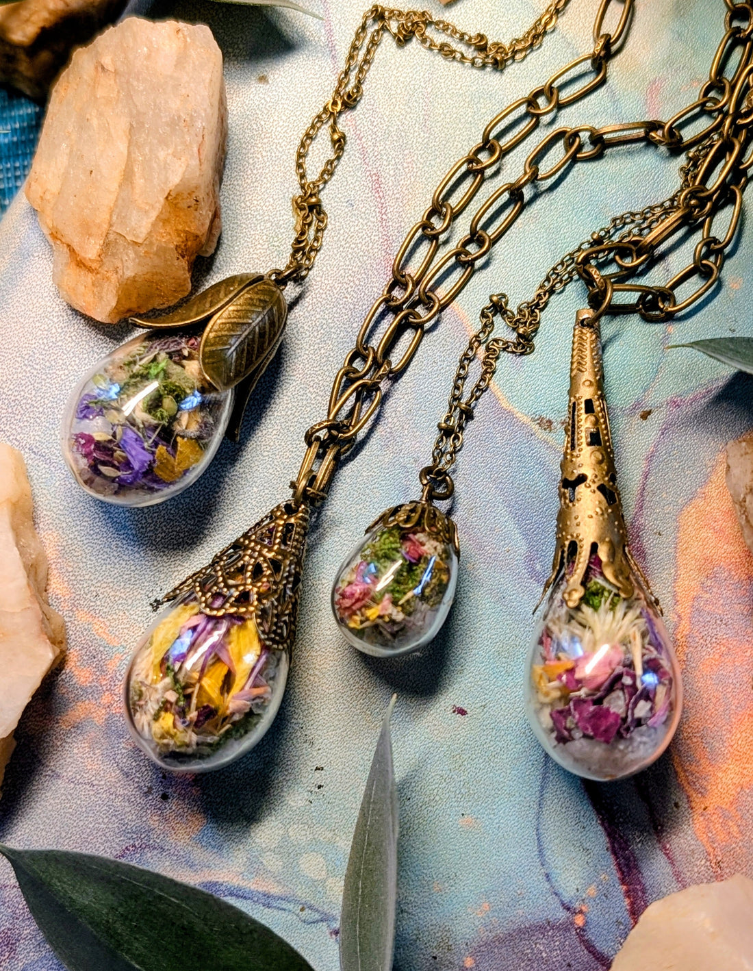 Wholesale Handcrafted Large Medicine Woman Floral Necklace with Quartz and Colorado Wildflowers, 5 minimum