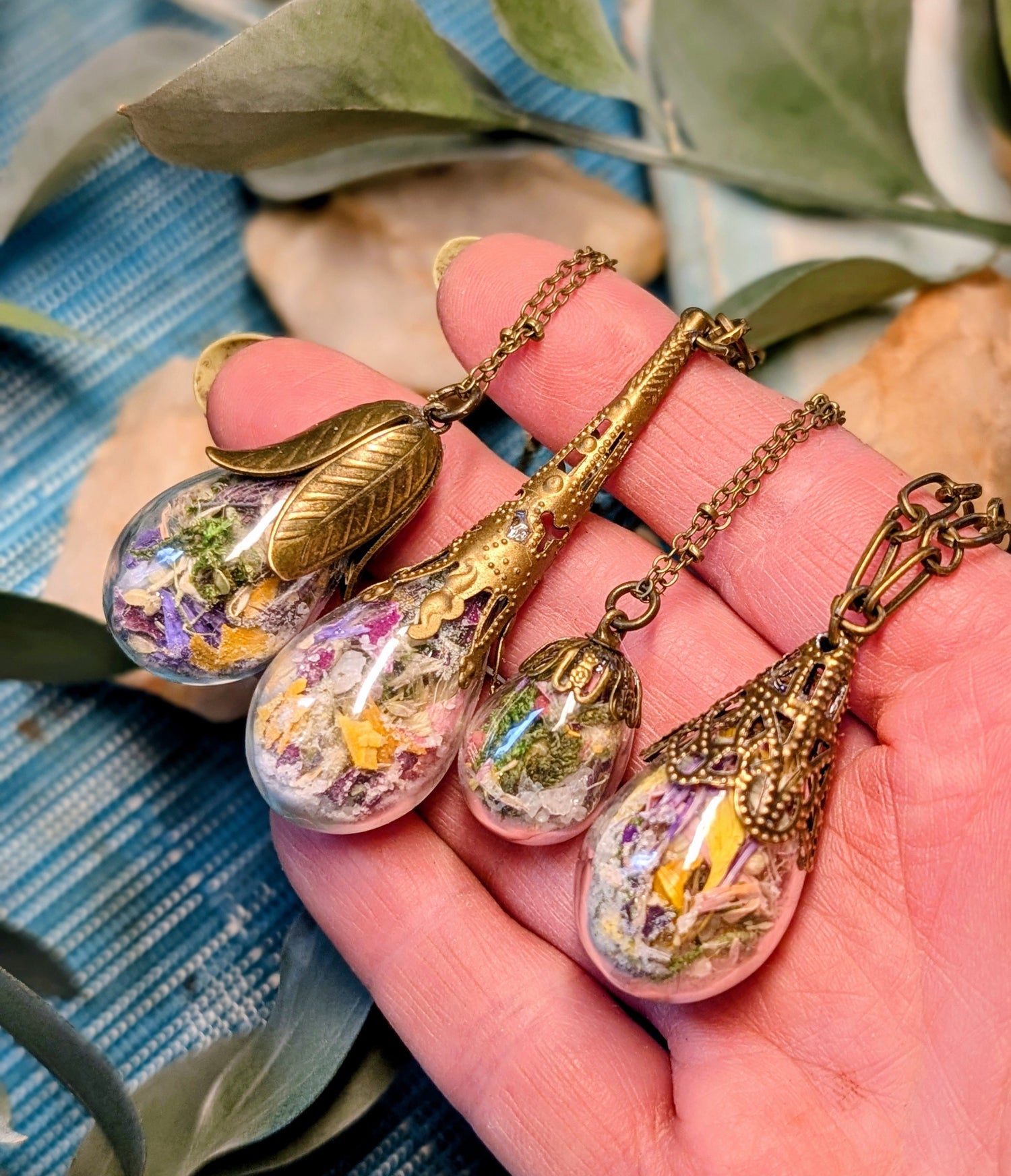 Wholesale Handcrafted Large Medicine Woman Floral Necklace with Quartz and Colorado Wildflowers, 5 minimum