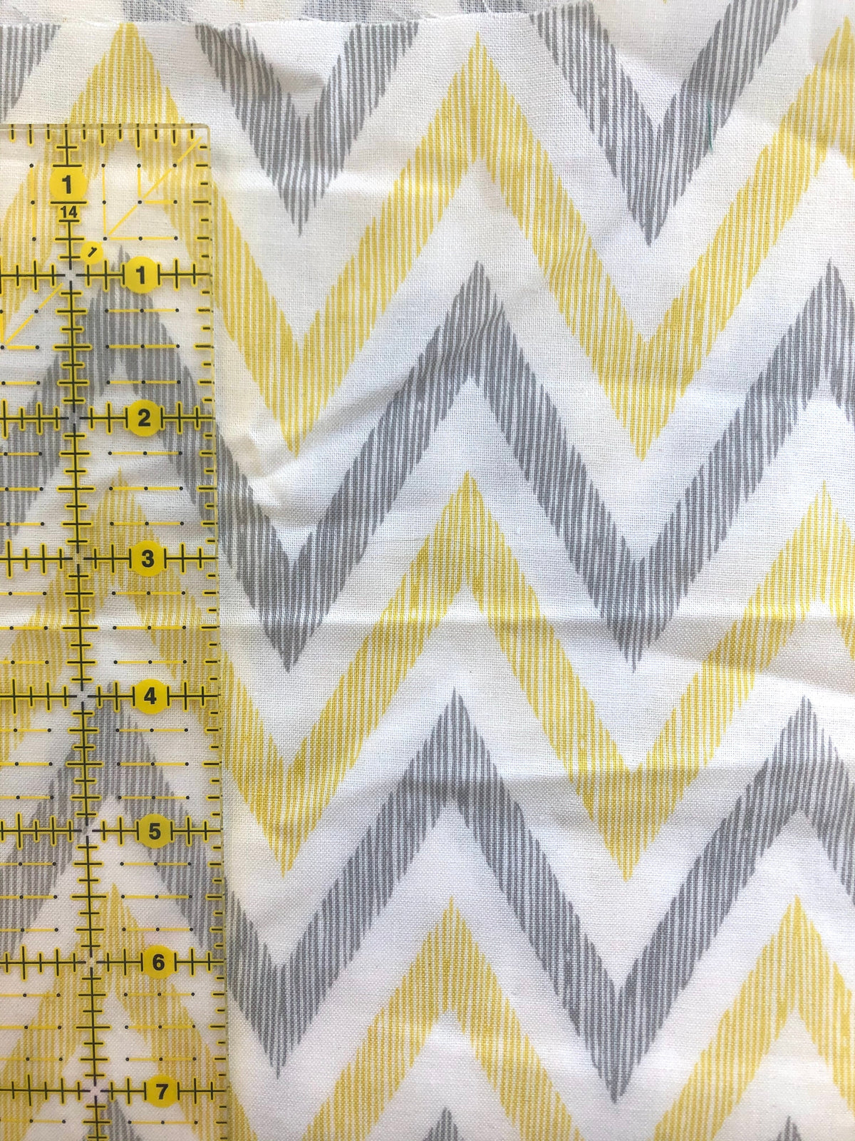 Yellow &amp; Grey Chevron Cotton 1 Yard
