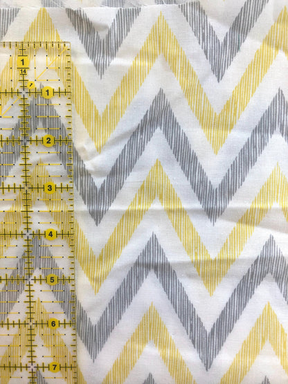 Yellow &amp; Grey Chevron Cotton 1 Yard