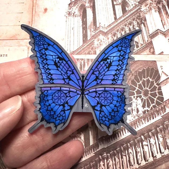 Galaxy Butterfly with Gothic Cathedral Design:2.5 inch Sticker for Laptop, Waterbottle, Phone