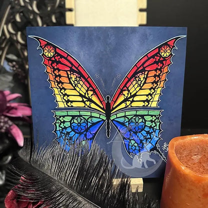 Pride Butterfly Artwork, Handpainted Stained Glass Gothic Tracery Print