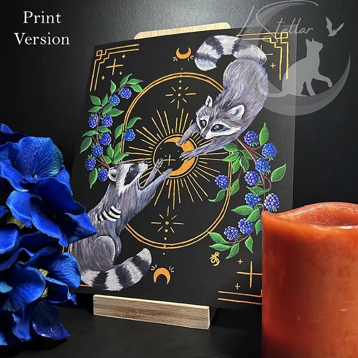 Gothic Raccoon Art Print, Tarot Style Wall Art, Forest Witch Cozy Painting