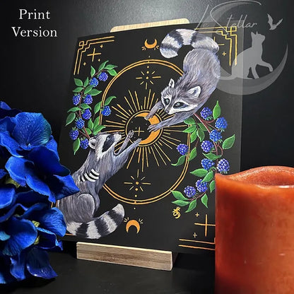 Gothic Raccoon Art Print, Tarot Style Wall Art, Forest Witch Cozy Painting