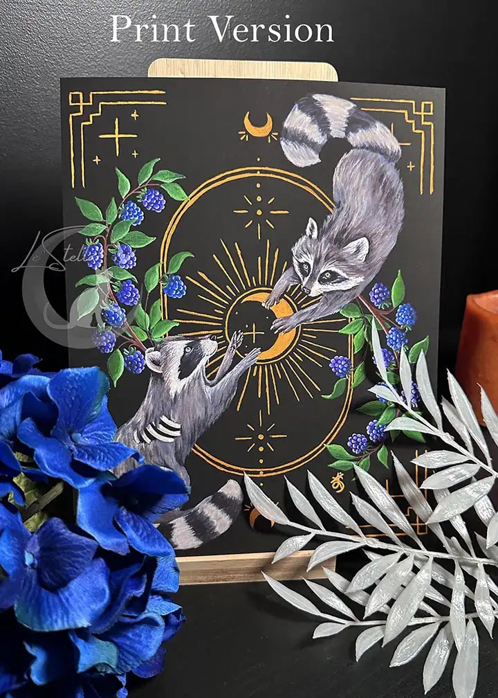 Gothic Raccoon Art Print, Tarot Style Wall Art, Forest Witch Cozy Painting