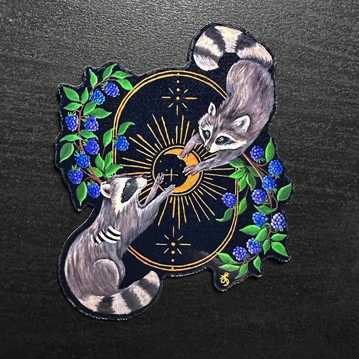 Raccoon Art Vinyl Sticker: Gothic Wildlife, Dark Cottagecore Decor - Original Hand Painted Art
