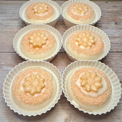 peachy-sparkle-mini-cake-wax-melts-candied-peach-buttercream-the-kine-collective