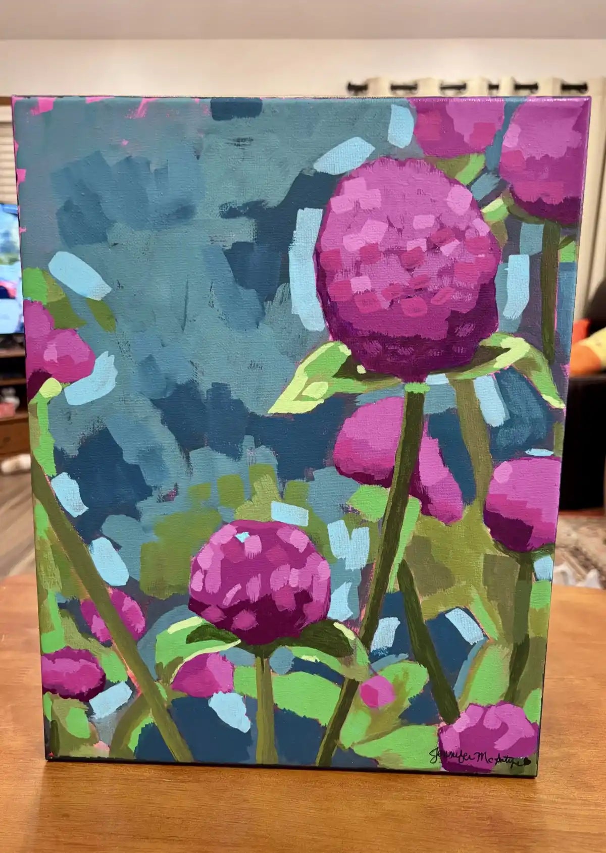 Original Pink Peony Painting, Modern Floral Art, 11x14 Canvas