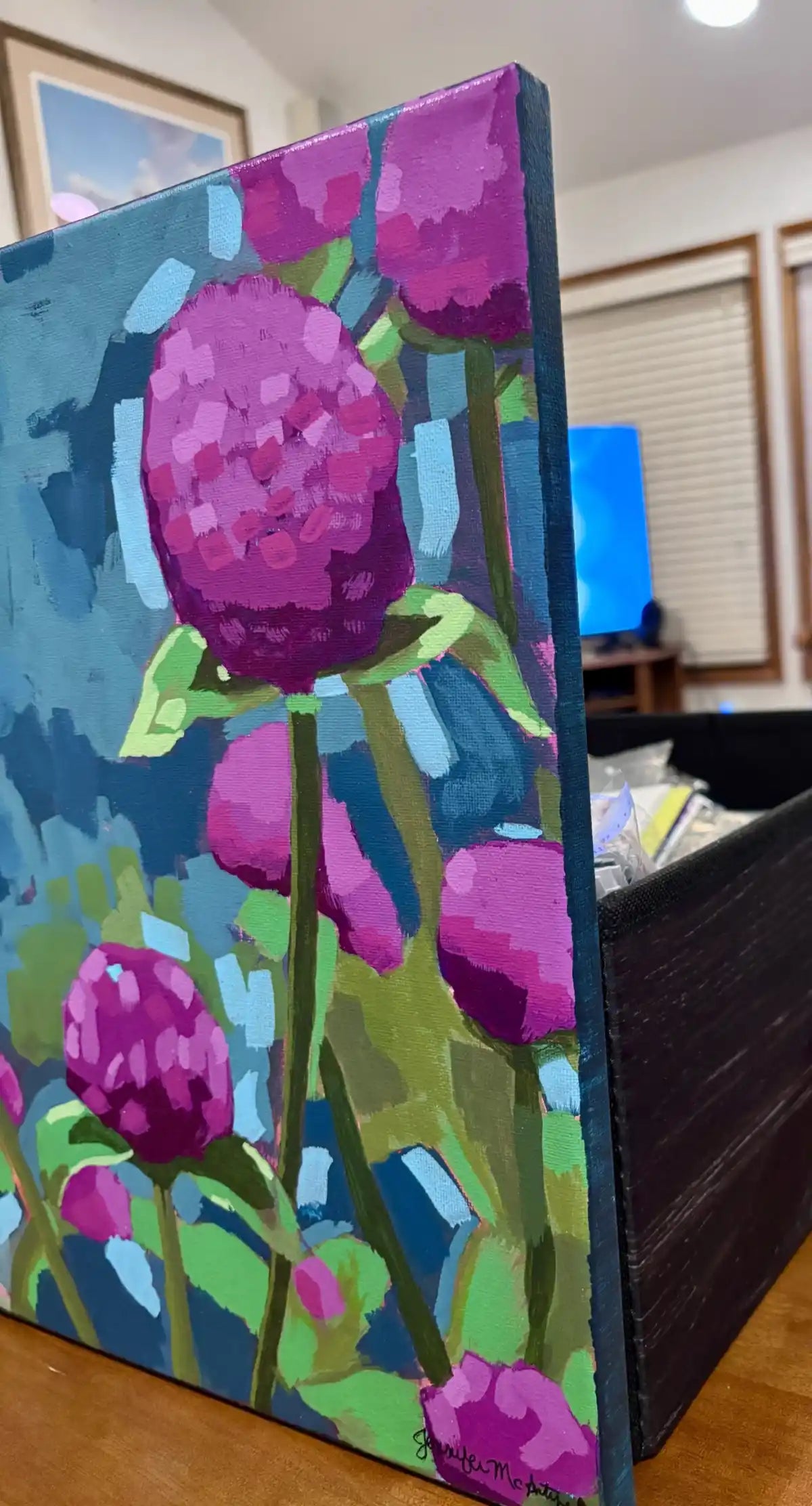 Original Pink Peony Painting, Modern Floral Art, 11x14 Canvas