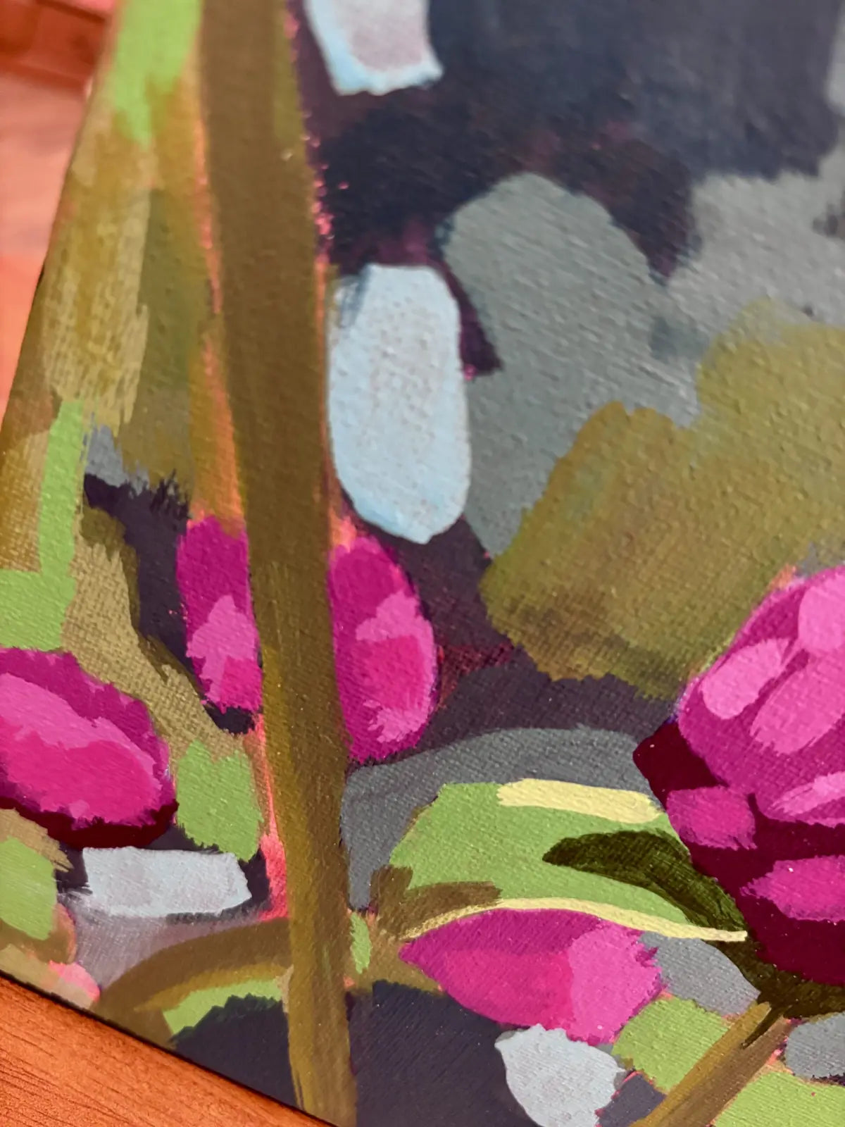 Original Pink Peony Painting, Modern Floral Art, 11x14 Canvas