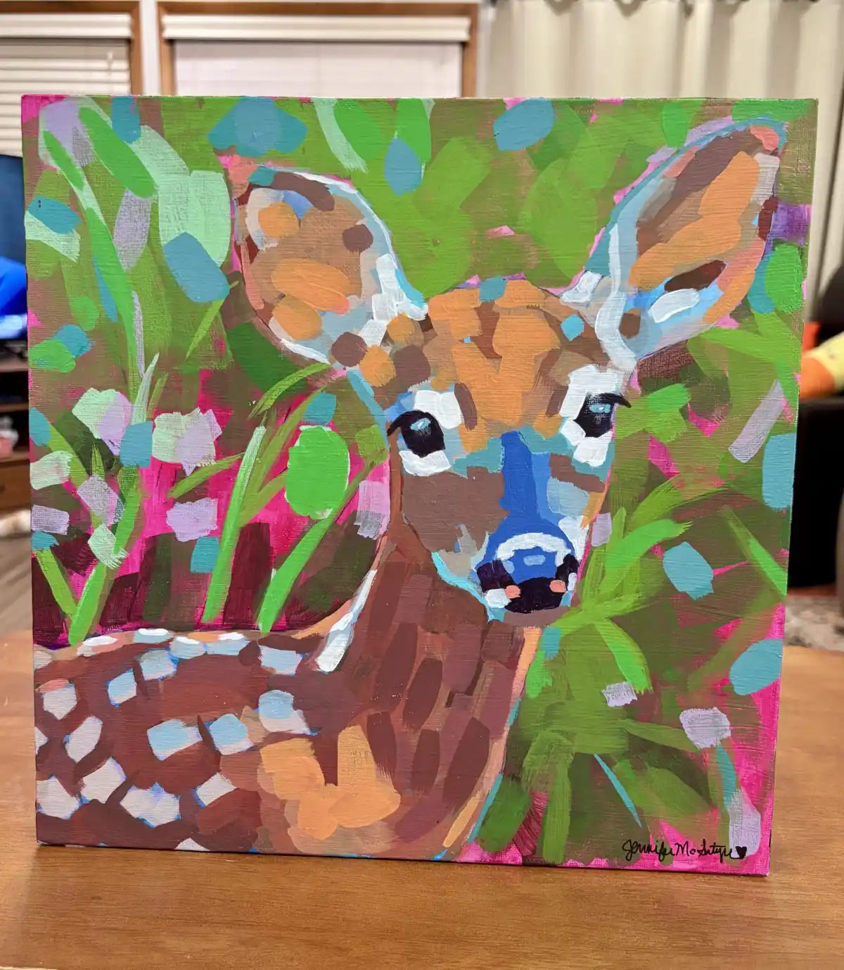 Original Fawn Painting, Colorful Woodland Nursery Art, 12x12
