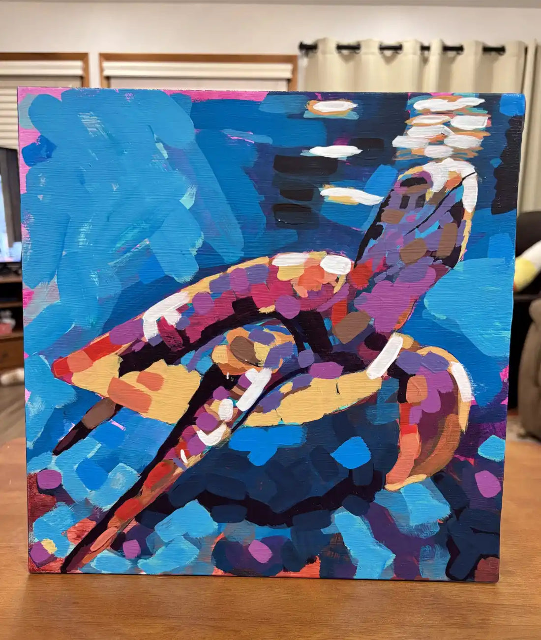 Original Sea Turtle Painting, Colorful Acrylic Ocean Art, 12x12 Coastal Decor
