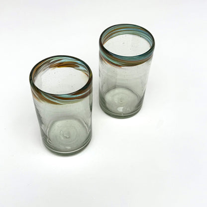 Handblown Water Glass with Confetti Rim, Set of 2