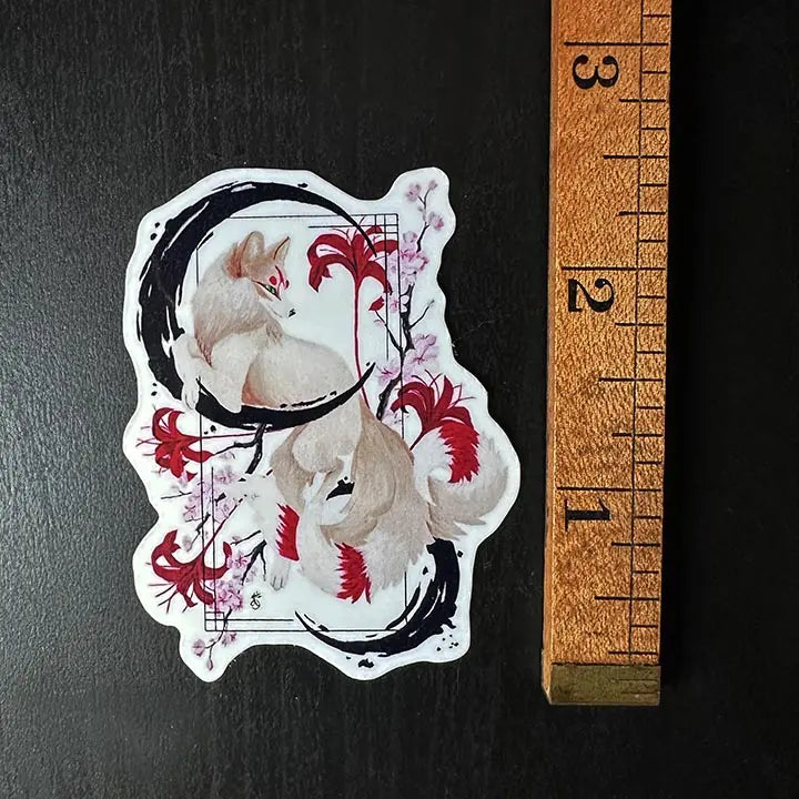 Kitsune Art Vinyl Sticker: Sumi-e Wildlife, Japanese Fox Decor, Original Hand Painted Art