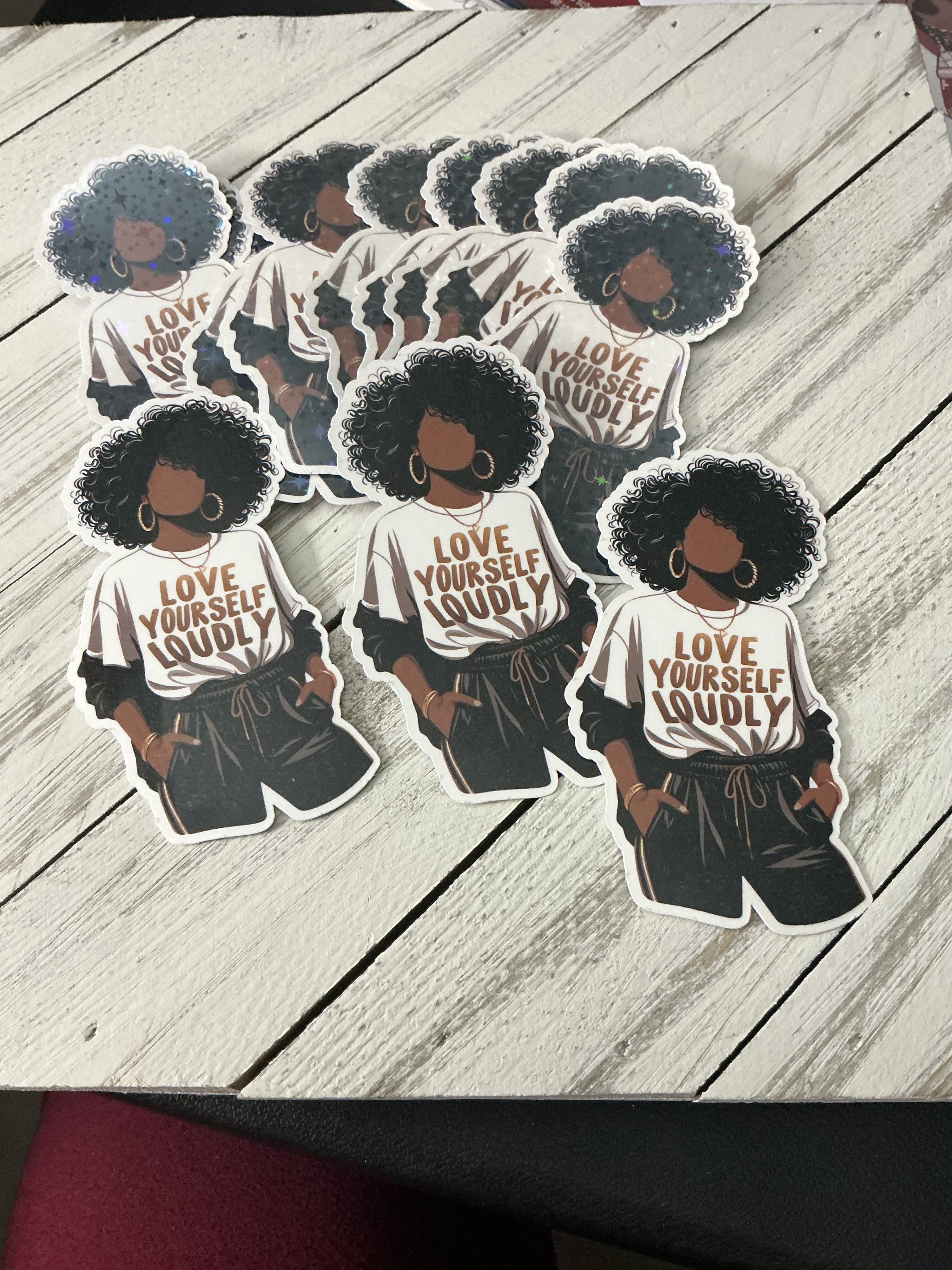 Love Yourself Loudly Sticker | Black Girl Empowerment Vinyl Sticker | Bossy Scribes
