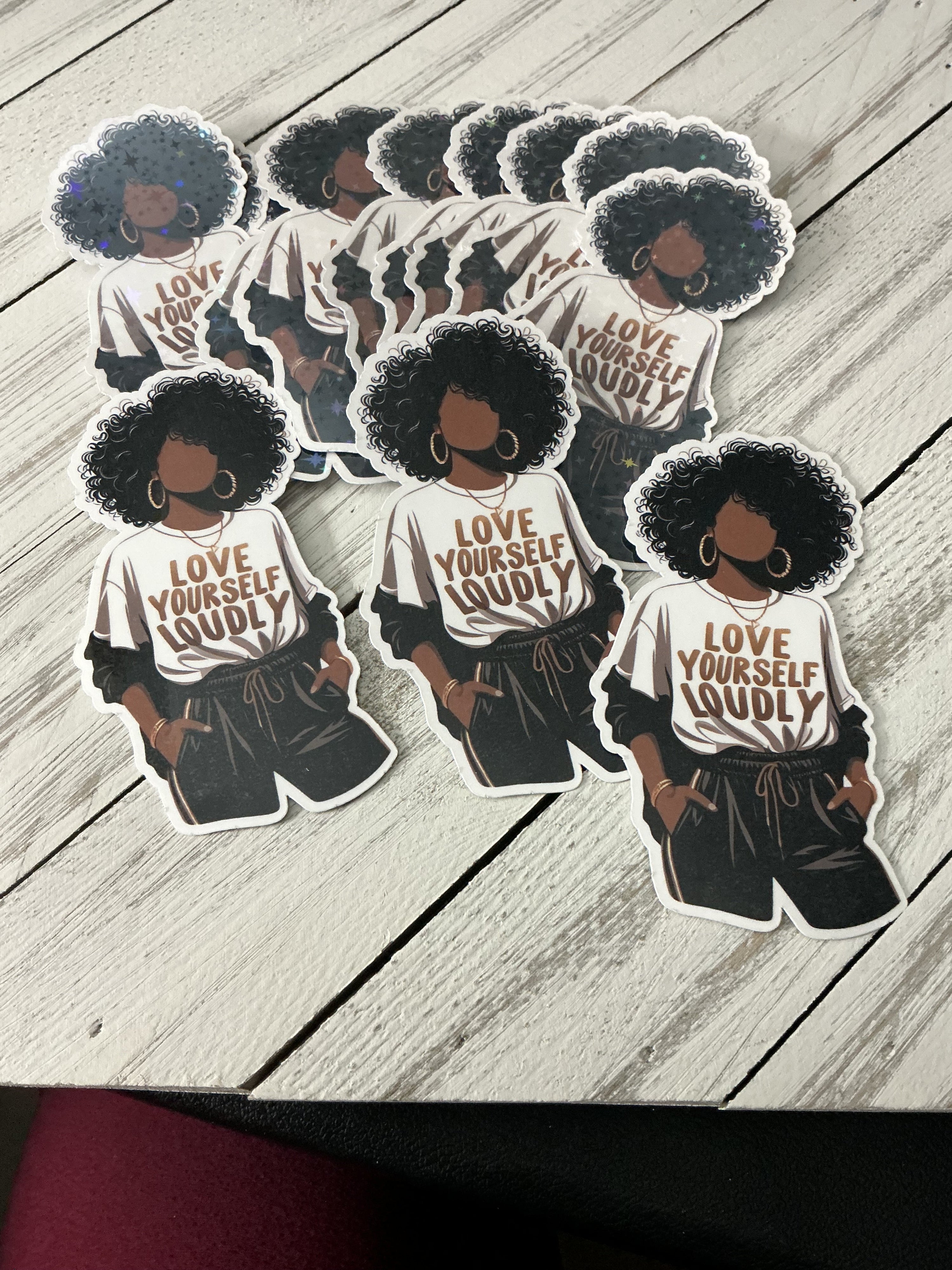 Love Yourself Loudly Sticker | Black Girl Empowerment Vinyl Sticker | Bossy Scribes
