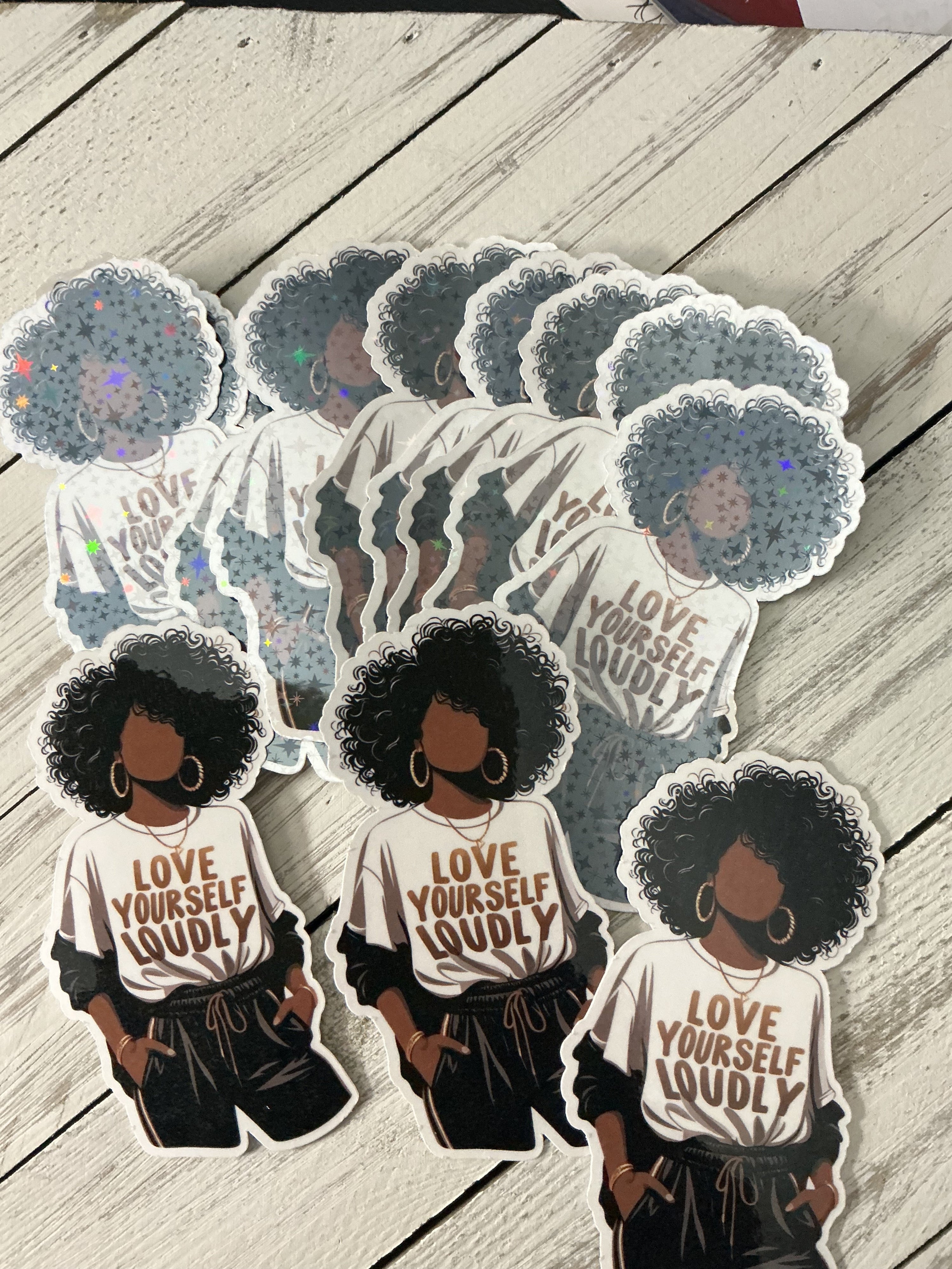 Love Yourself Loudly Sticker | Black Girl Empowerment Vinyl Sticker | Bossy Scribes