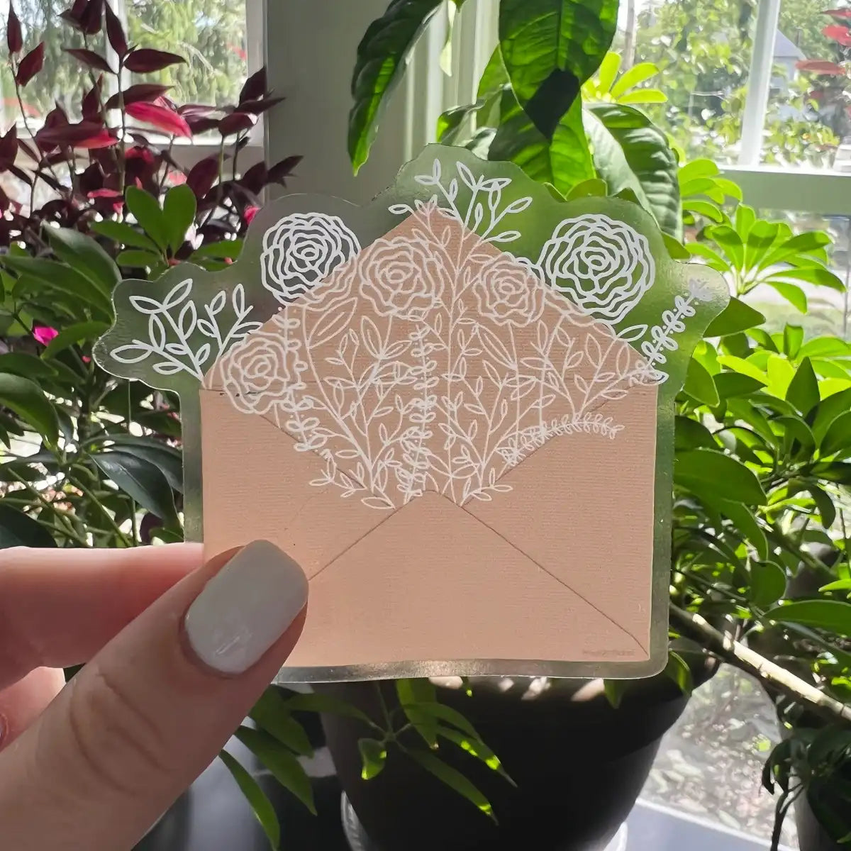White botanical linework envelope sticker