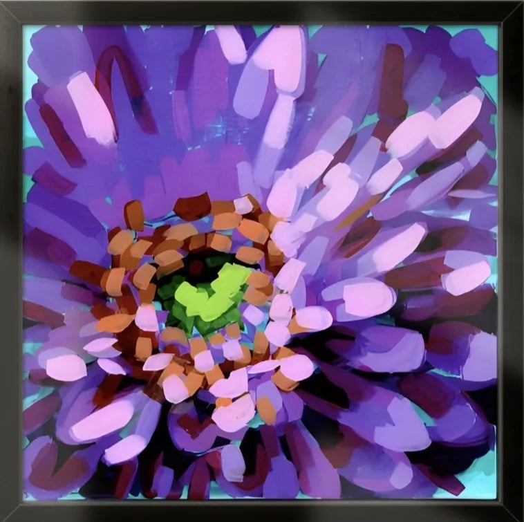 Original Purple Mum Painting, Acrylic Floral Wall Art, 12x12 Canvas