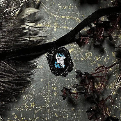 Angel Rabbit Choker: Victorian Mourning Jewelry with Original Hand-Painted Artwork
