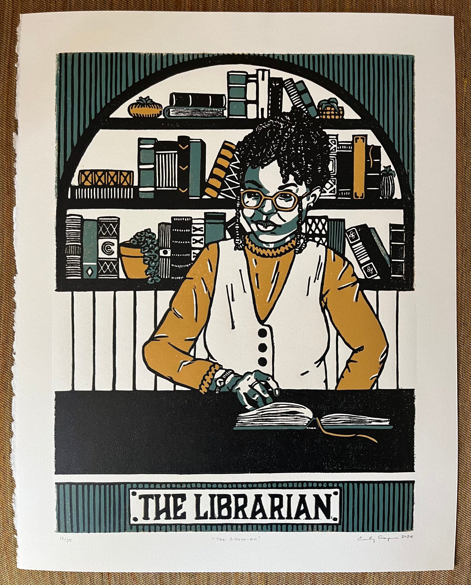 "The Librarian" Original Limited Edition Reduction Linoleum Block Print - Oracle Deck Series