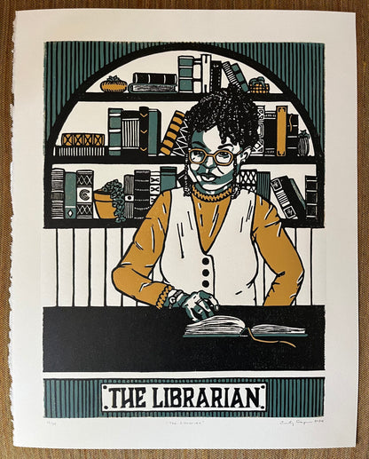 "The Librarian" Original Limited Edition Reduction Linoleum Block Print - Oracle Deck Series